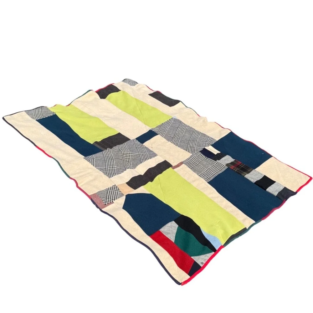 Handmade Patchwork Quilt Throw Multi 50x72 Colorblock Plaid Boho Good Condition